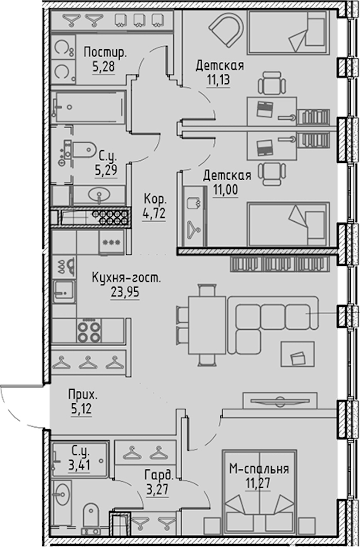 3-комнатная квартира 84.44 м², 10/10 эт., ЖК «LEGENDA Сампсониевский 32»
